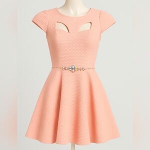 NWT Mac Duggal Peach Textured Mini Dress